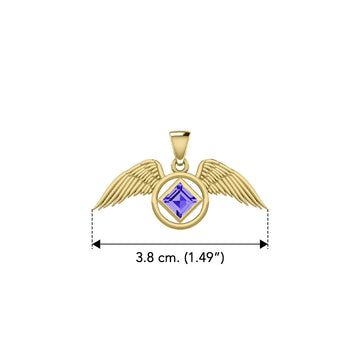 The Angel Wing with Facet Gemstone NA Symbol Solid Yellow Gold Pendant GPD6164